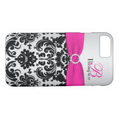 Monogram roze, zwart, Silver Damask iPhone 7 Hoesj Case-Mate iPhone Case (Achterkant (Horizontaal))