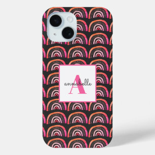 Monogram roze & zwart watercolor regenboogpatroon