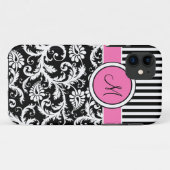 Monogram roze zwart White Striped Damask iPhone 5 Case-Mate iPhone Case (Achterkant (horizontaal))