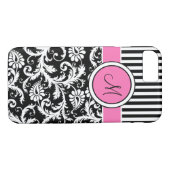 Monogram roze zwart White Striped Damask iPhone 7 Case-Mate iPhone Case (Achterkant (Horizontaal))