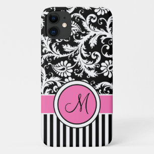 Monogram roze, zwart, wit, gestreept Hoesje