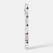 Monogram roze zwart-wit marmer iPhone 15 hoesje (Linkerkant)