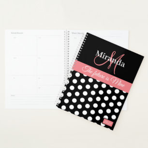 Monogram Roze Zwart Wit Polka Dot Planner