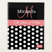 Monogram Roze Zwart Wit Polka Dot Planner (Voorkant)