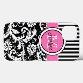 Monogram roze, zwart, witte streped Damask iPad Case-Mate iPhone Case (Achterkant (horizontaal))