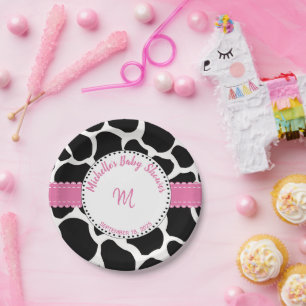 Monogram roze zwarte Koe Afdruknaam Papieren Bordje