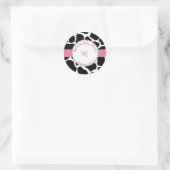 Monogram roze zwarte Koe Afdruknaam Ronde Sticker (Tas)