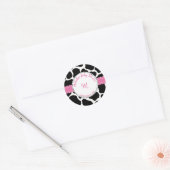 Monogram roze zwarte Koe Afdruknaam Ronde Sticker (Envelop)