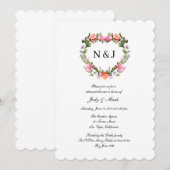 Monogram Rozen Floral Heart Repetitie Diner Kaart (Voorkant / Achterkant)