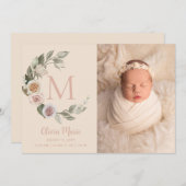 Monogram Rozen Foto Baby geboorte Aankondiging (Voorkant / Achterkant)