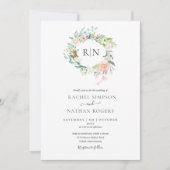 Monogram Rozen Greenery Floral Foto Weddenschap Kaart (Voorkant)