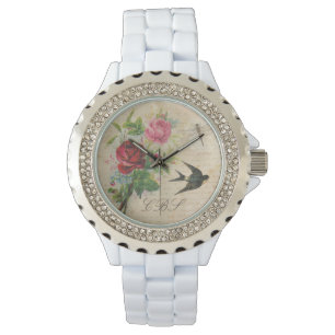 Monogram Rozen slikken Vogellibel Horloge