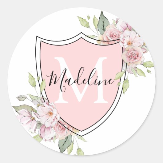 Monogram Rozennaam Wapenschild Ronde Sticker (Voorkant)