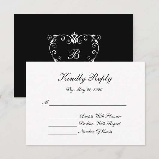 Monogram RSVP-kaart - zwart-wit RSVP Kaartje (Voorkant / Achterkant)