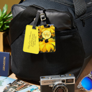 Monogram Rudbeckia Black Eyed Susan Flower Custom Bagagelabel