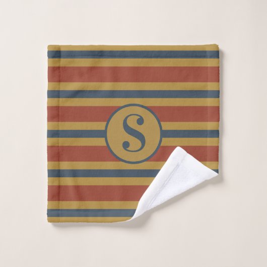 Monogram Rust Mustard Yellow Navy Blue Stripes Bad Handdoek (Wasdoekje)