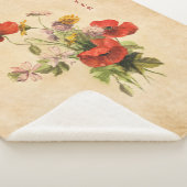 Monogram  Rustic Bouquet Red Poppies beige Sherpa Deken (3/4)