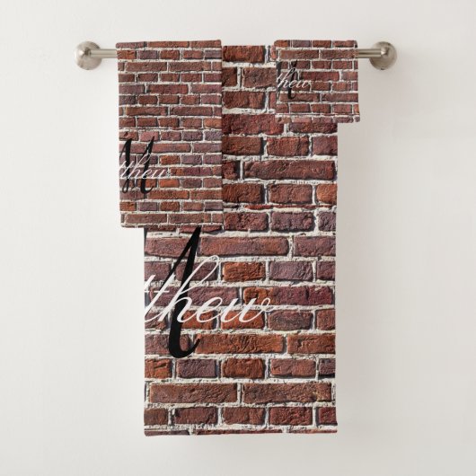 Monogram Rustic Brick Pattern Land Farmhouse Bad Handdoek (Insitu)