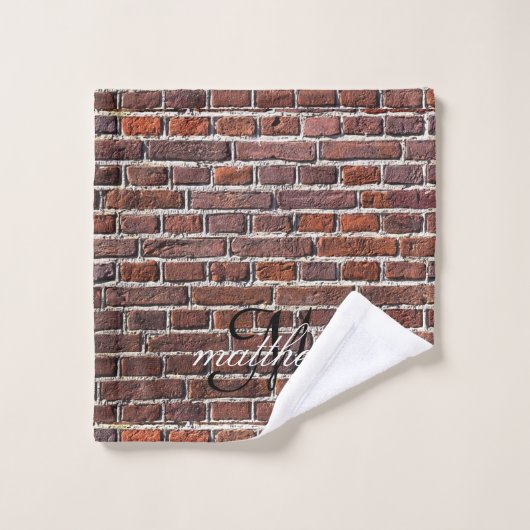 Monogram Rustic Brick Pattern Land Farmhouse Bad Handdoek (Wasdoekje)