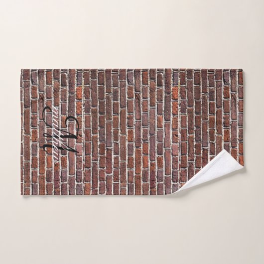 Monogram Rustic Brick Pattern Land Farmhouse Bad Handdoek (Handdoek)