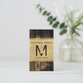 Monogram Rustic Burlap  Wood Kijk #2 Visitekaartje (Staand voorkant)