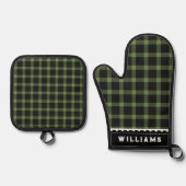Monogram Rustic Green Plaid Ovenwant & Pannenlap Set (Voorkant)