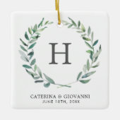 Monogram Rustic Greenery Foto Wedding Favor Keramisch Ornament (Voorkant)