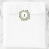 Monogram Rustic Greenery Pine Wreath Holiday Ronde Sticker (Tas)