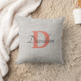 Monogram Rustic Grijs Linnen Stof Worp Kussen