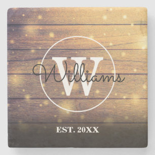 Monogram Rustic Houten Panelen Stenen Onderzetter