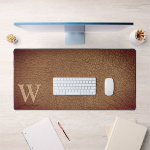Monogram Rustic Leer Zwart Goud Naam Bureaumat