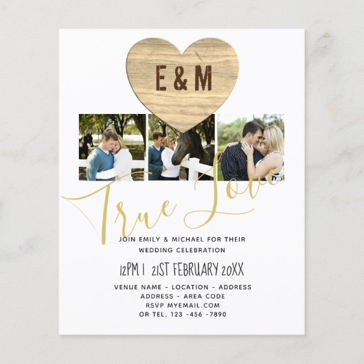 Monogram Rustic Photo Collage Love Heart Wedding (Voorkant)