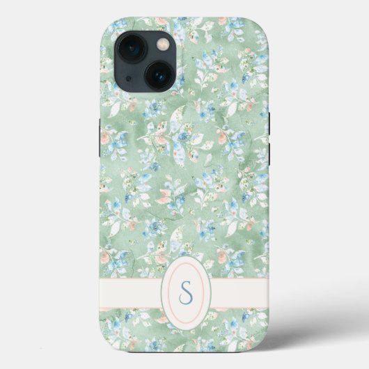 Monogram Rustic Pink Sage Green Waterverf Floral Case-Mate iPhone Case (Achterkant)