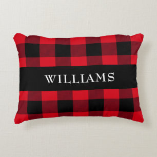 Monogram Rustic Red Buffalo Check Family Accent Kussen