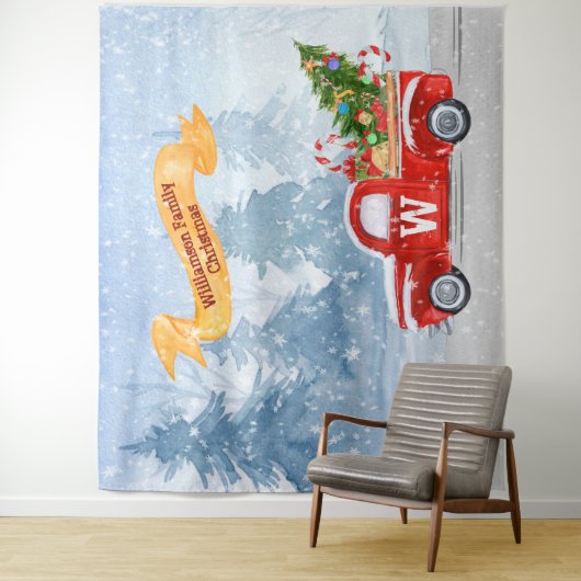 Monogram Rustic Red Kerstmis Ruck Snow Backdrop Wandkleed (In situ)