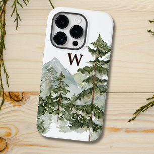 Monogram Rustic Watercolor Dennenbos & Berg Case-Mate iPhone 14 Pro Hoesje