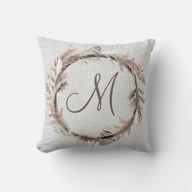 Monogram Rustic Wreath Pillow Kussen (Voorkant)
