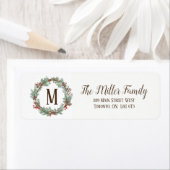 Monogram Rustic Wreath Return Address Labels (Insitu)