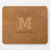 Monogram Rustiek Bruin Leer Naam Script Modern Muismat (Voorkant)