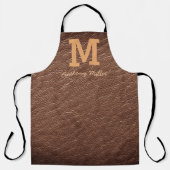Monogram Rustiek Bruin Leer Naam Script Modern Schort (Voorkant)