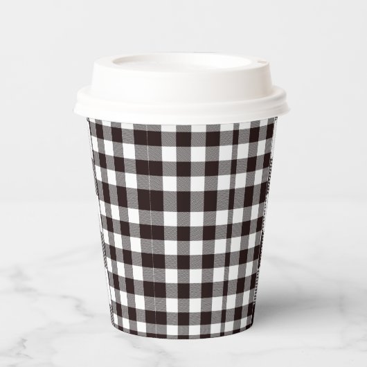 Monogram Rustiek Chic Bruin en Wit Plaid Papieren Bekers (Voorkant)