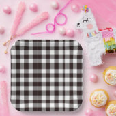 Monogram Rustiek Chic Bruin en Wit Plaid Papieren Bordje (Feest)