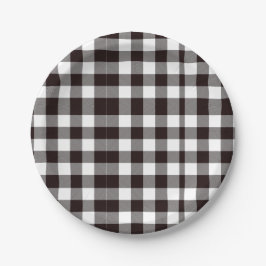 Monogram Rustiek Chic Bruin en Wit Plaid Papieren Bordje