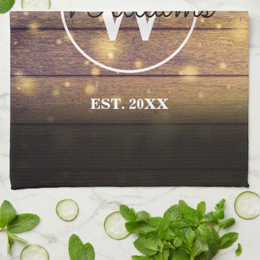 Monogram rustiek hout panelen Script Theedoek (Gevouwen)