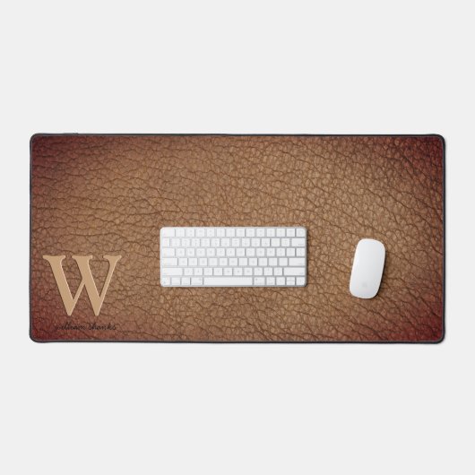 Monogram rustiek leer zwart goud naam bureaumat (Keyboard & Muis)
