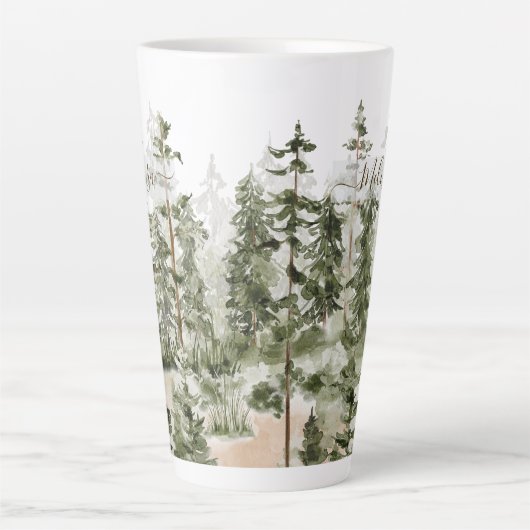 Monogram Rustieke Waterverf Groen Bos Latte Mok (Voorkant)