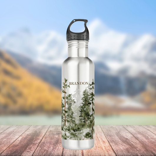 Monogram Rustieke Waterverf Groen Bos Waterfles