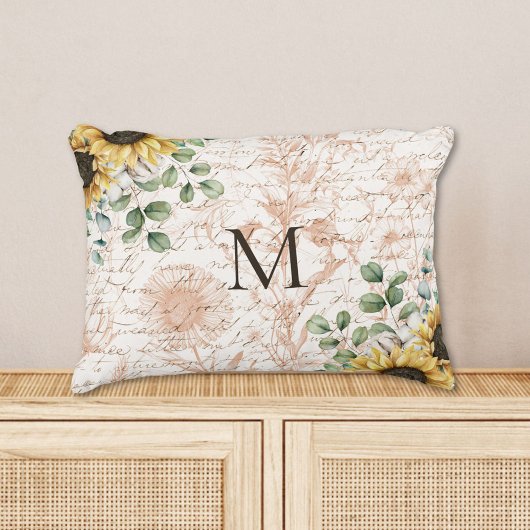 Monogram rustieke zonnebloem decoupage accent kussen