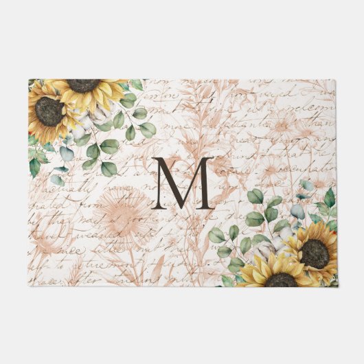 Monogram rustieke zonnebloem decoupage deurmat (Voorkant)