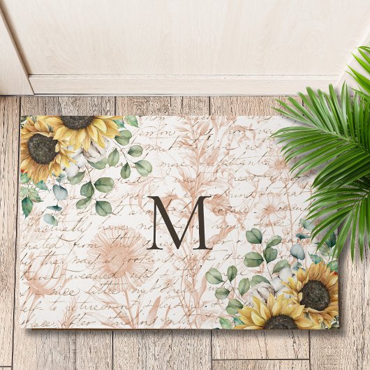 Monogram  rustieke zonnebloem decoupage deurmat